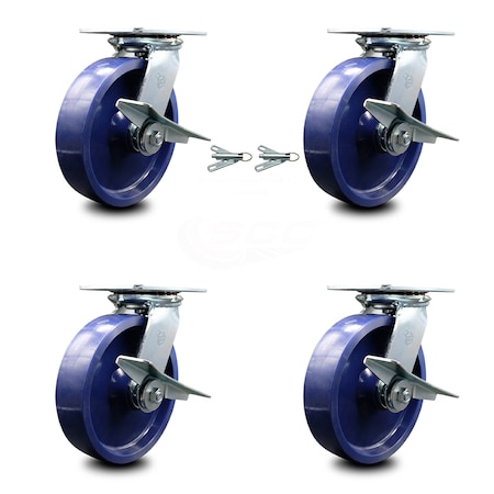 Service Caster 8 Inch Solid Poly Caster Set with Ball Bearing 4 Brake and 2 Swivel Lock SCC SCC-35S820-SPUB-SLB-BSL-2-SLB-2